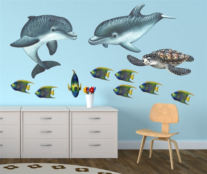Playful Baby Dolphins Wall Decal (35 in. x 20 in.)